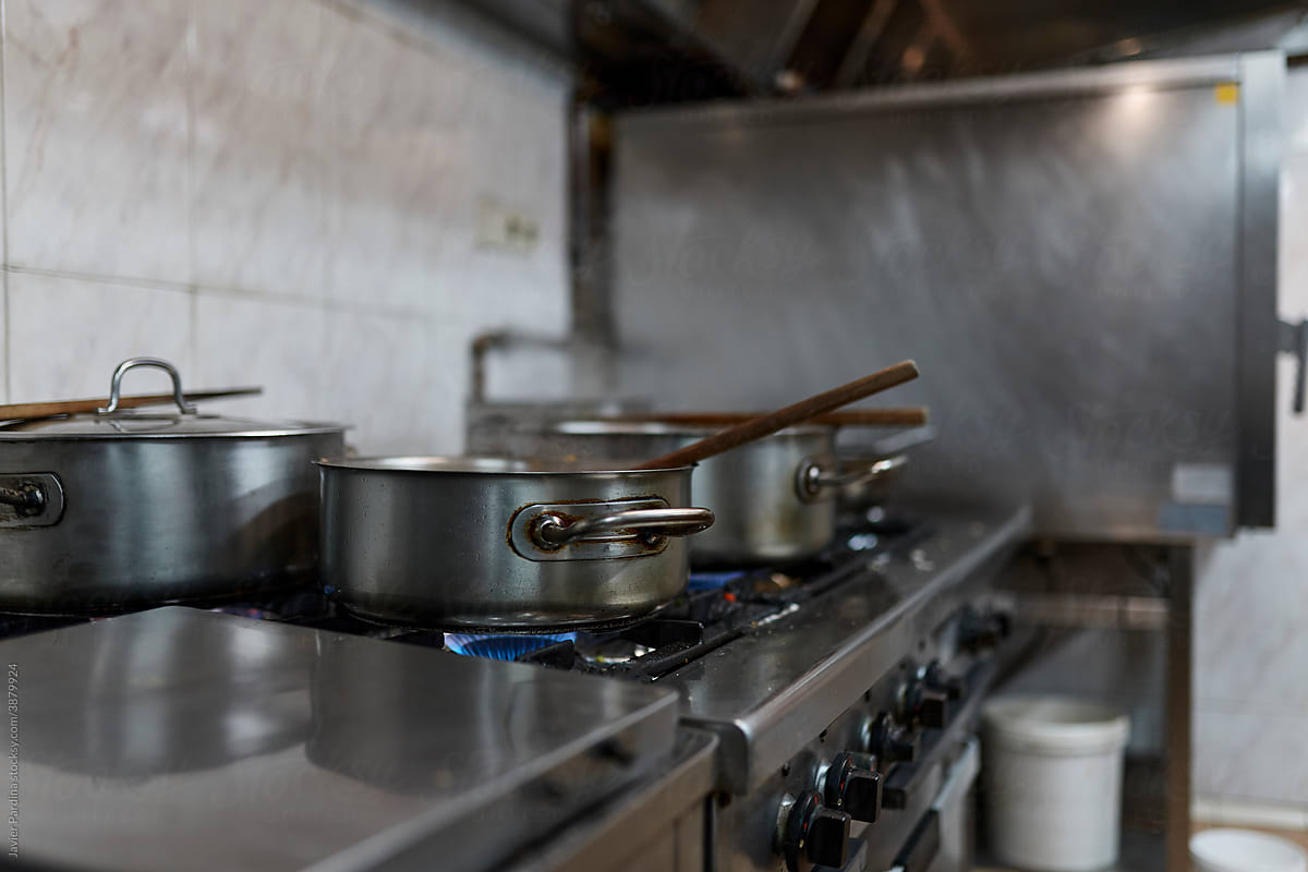 Kitchen pots in a professional kitchen