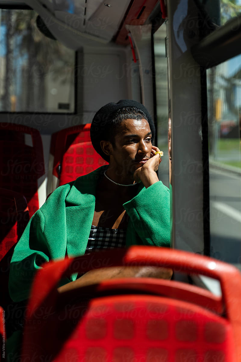 Queer Man Inside Bus By Stocksy Contributor Alba Vitta Stocksy
