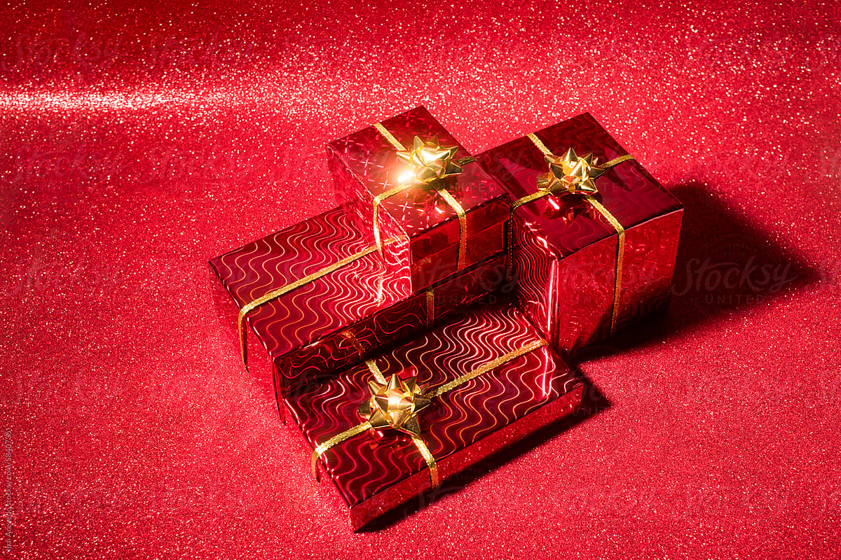 Shiny red christmas gifts