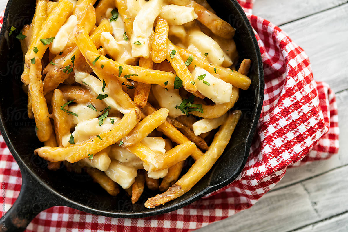 Close Up Of Cheesy Poutine Comfort Food