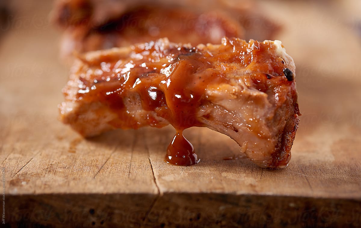 Barbecue Spare Ribs on Cutting Board