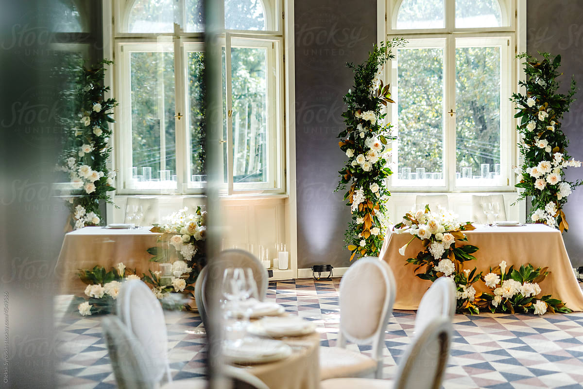 Wedding venue decorated with flowers