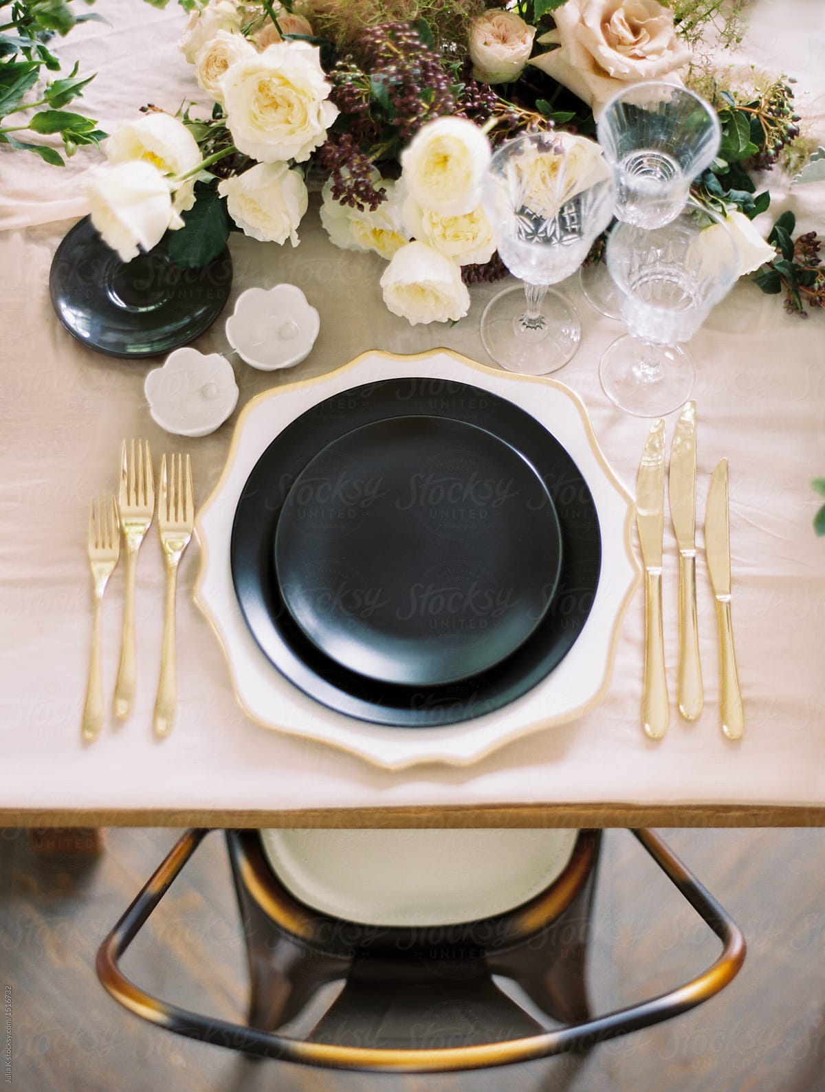 Black And Gold Table Setting By Julia K, Black And Gold Table Setup