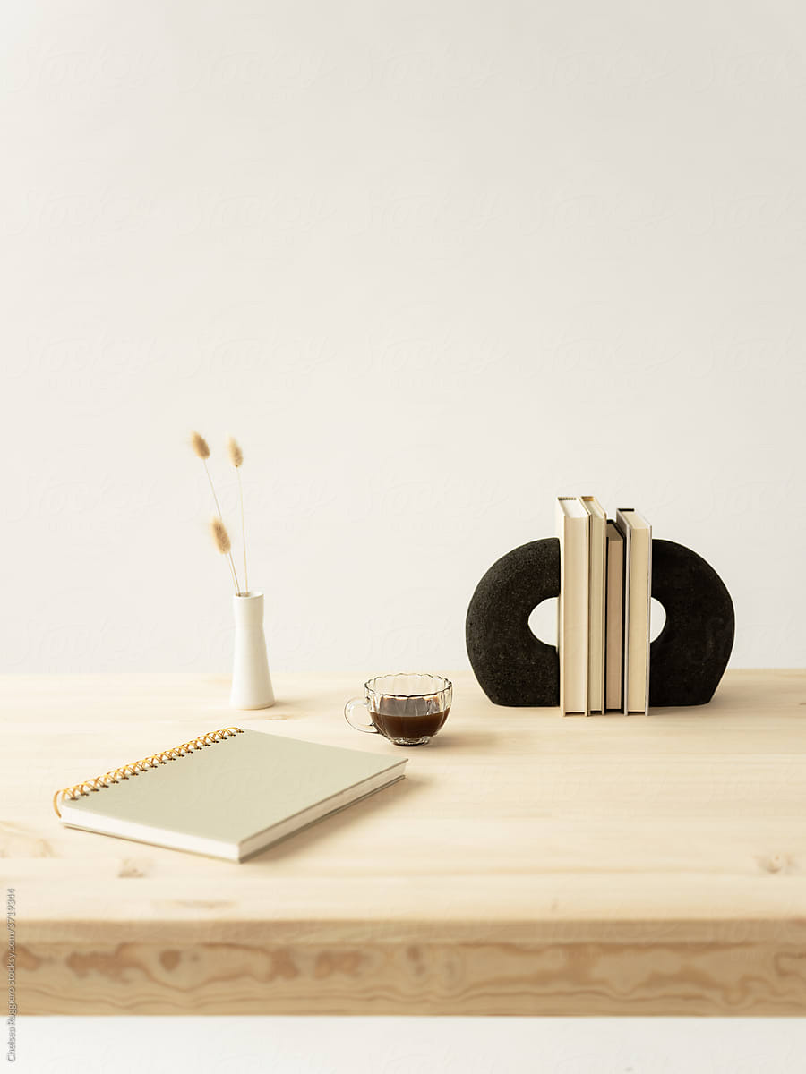 Minimal table scene with vintage coffee cup