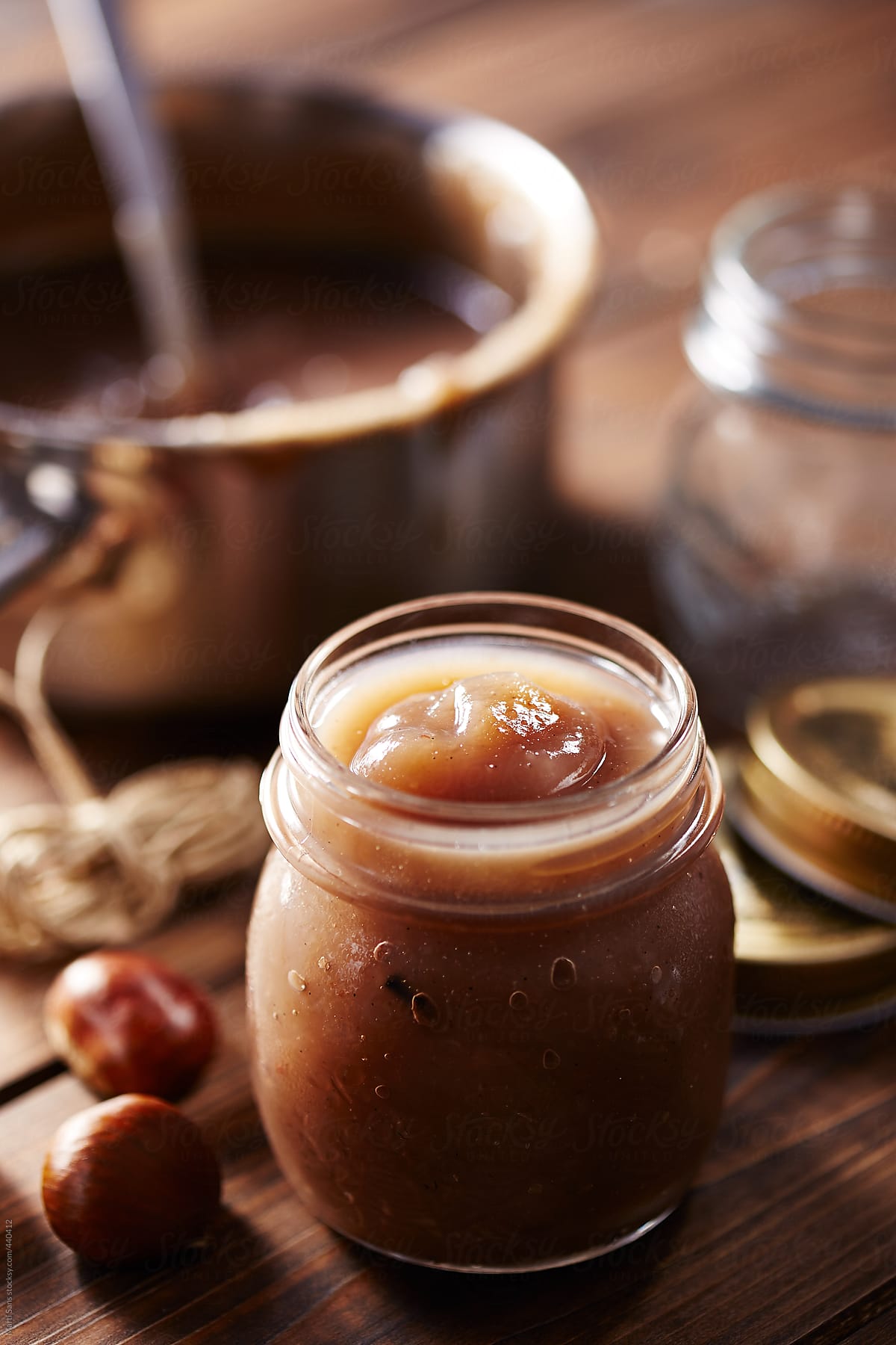 Homemade creme de marrons in a jar