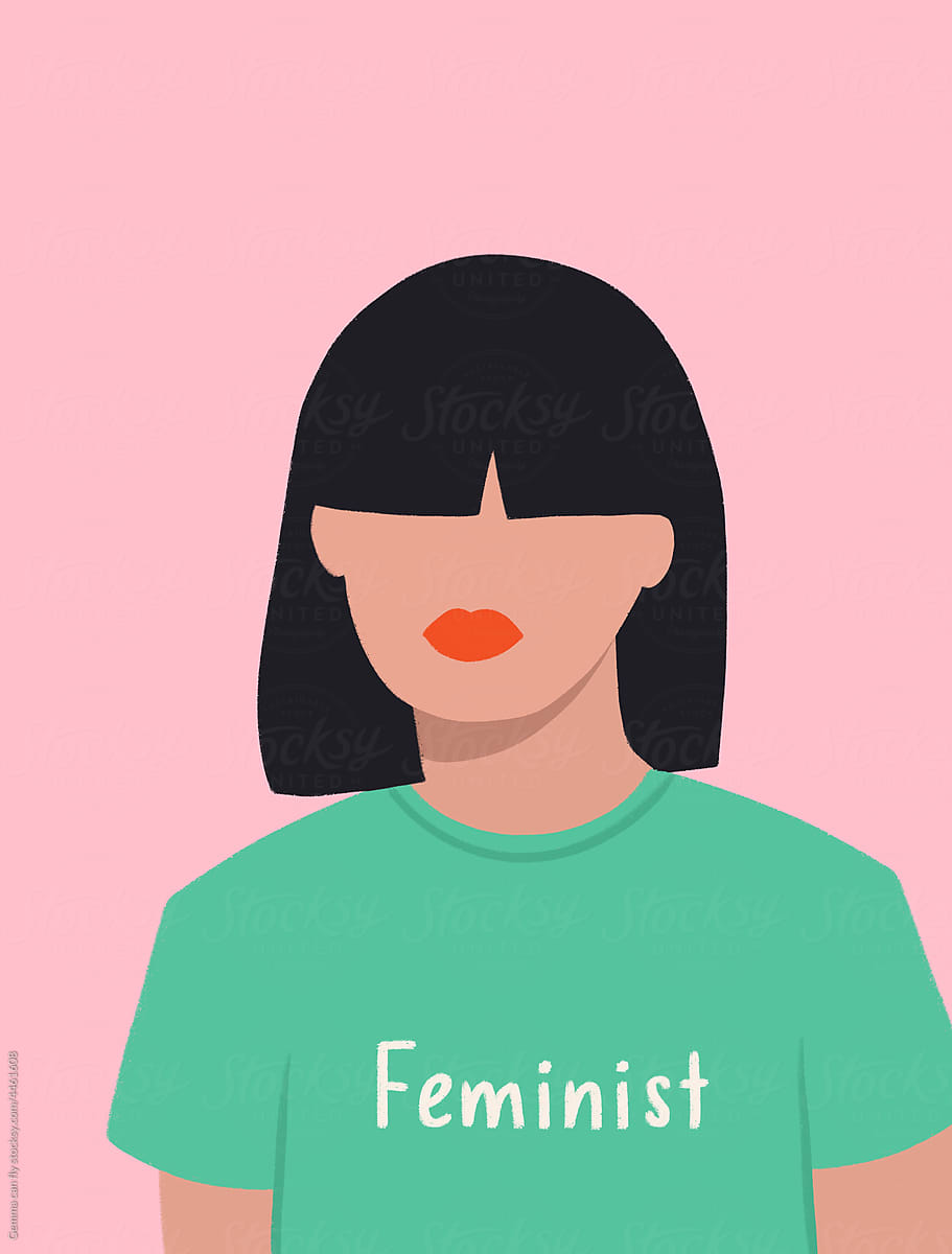 Woman wearing feminist t-shirt illustration