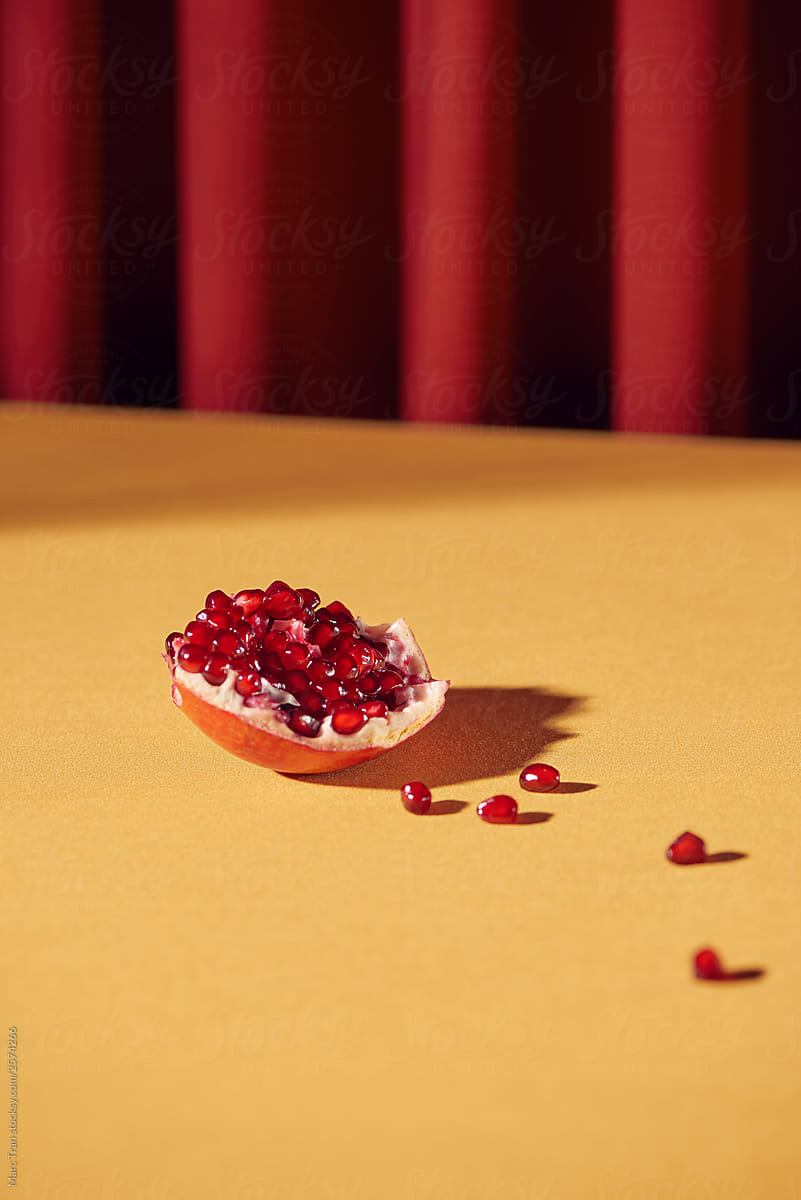 Top view of red juicy pomegranate seeds