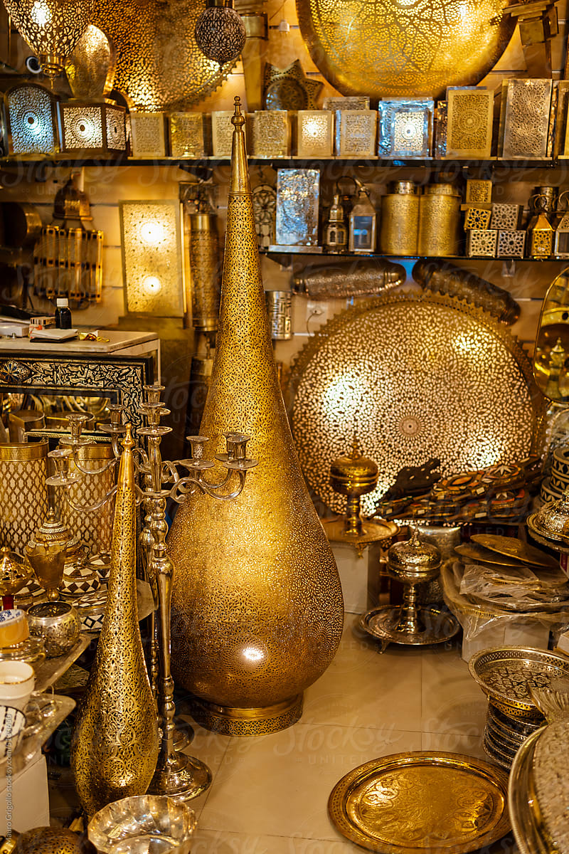 Moroccan lantern and lamp in the market at Marrakech