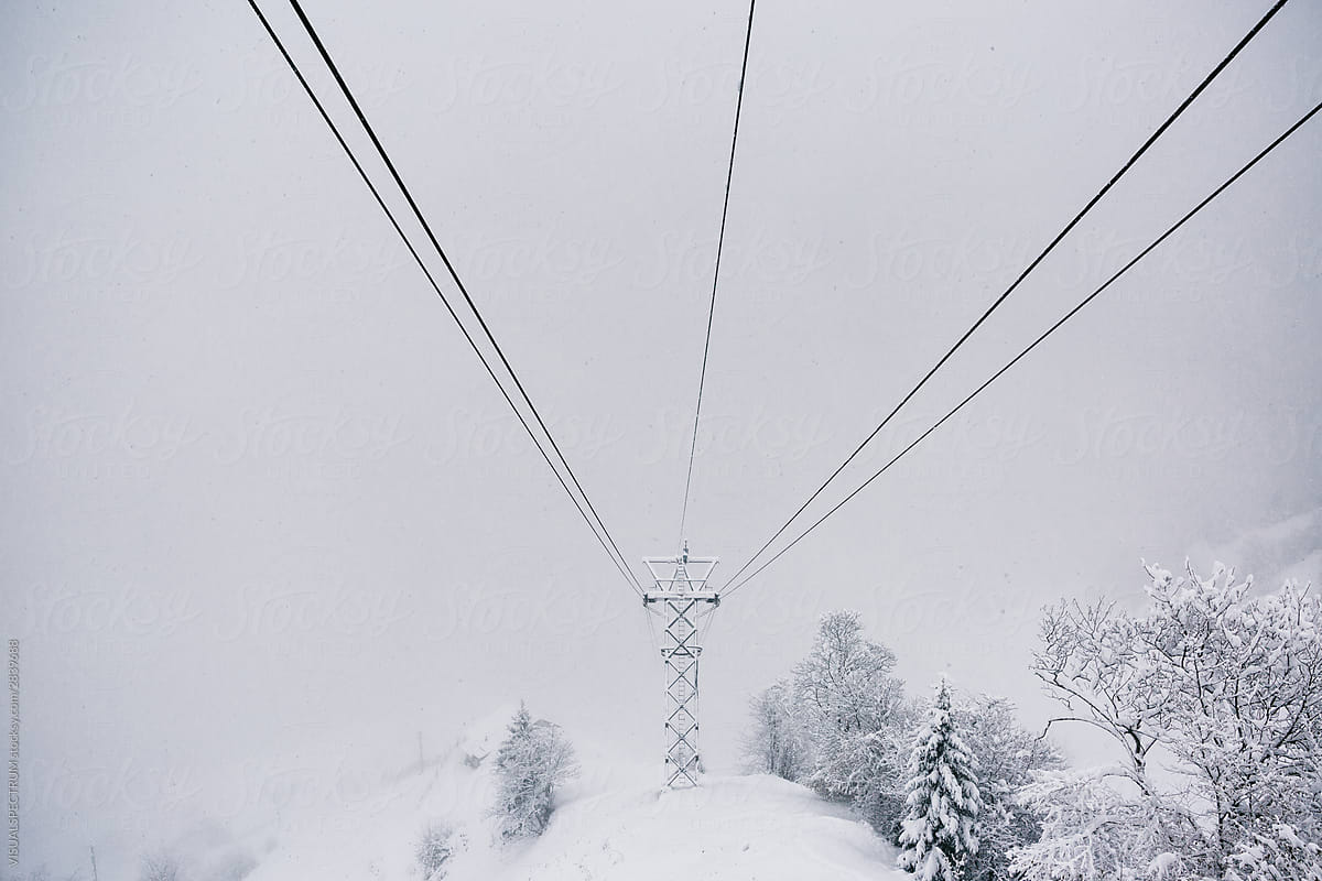 Cable Car in Snowy Swiss Alps
