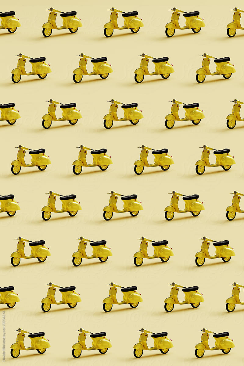 Yellow Retro Vintage Scooter Pattern Isolated on Yellow Background