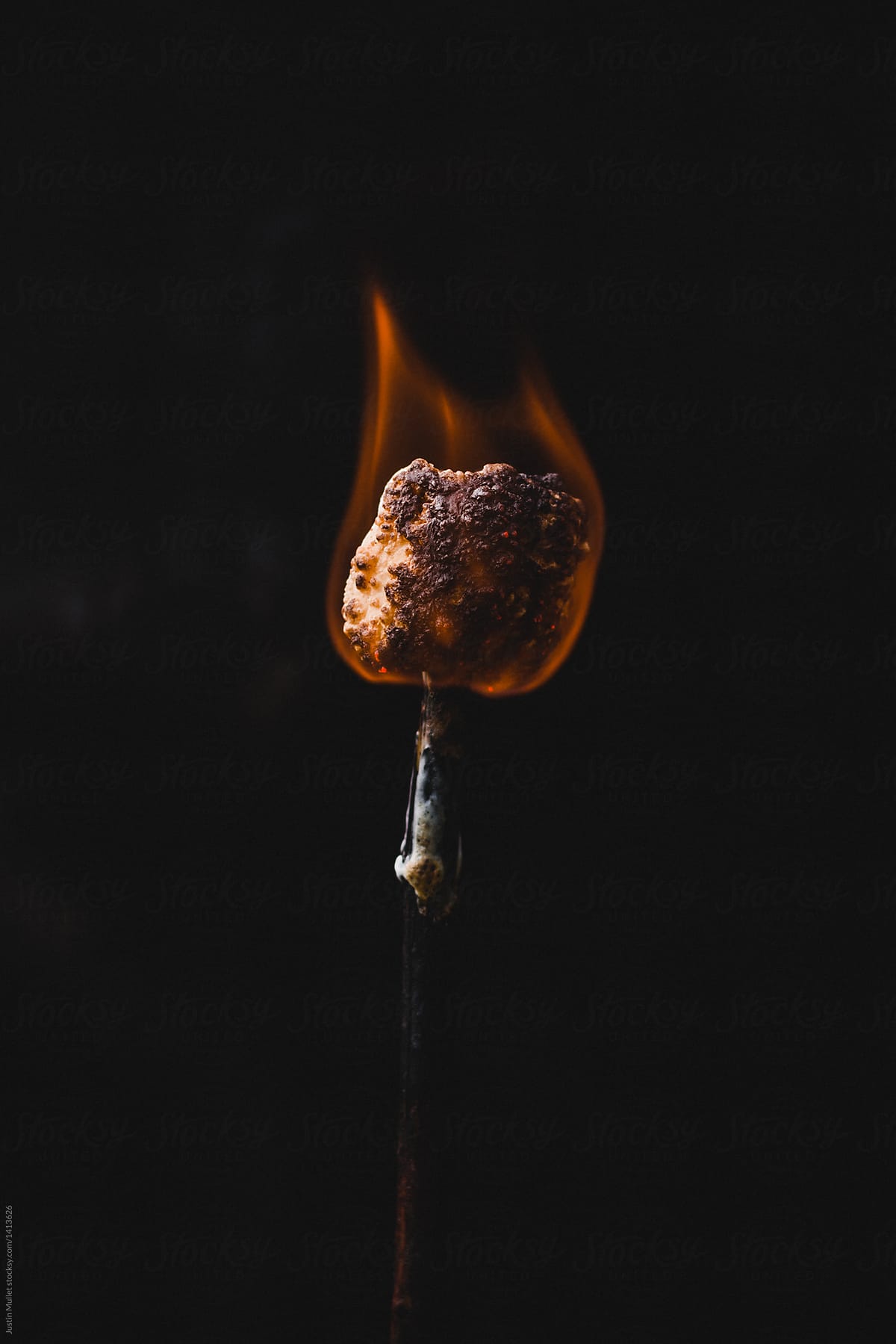 Roasted marshmallow burning on a stick by Justin Mullet ...