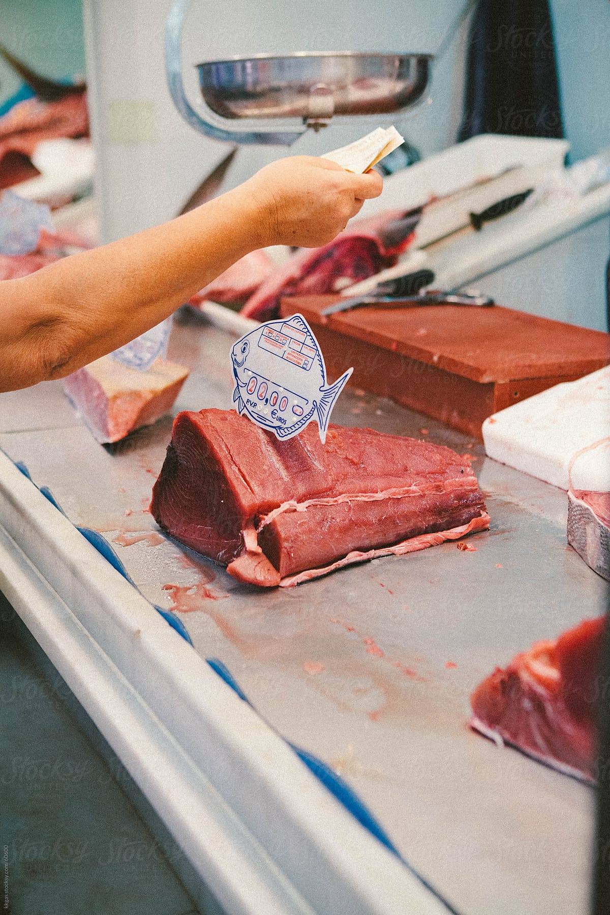 Red tuna being sold in the fish market of Barbate.