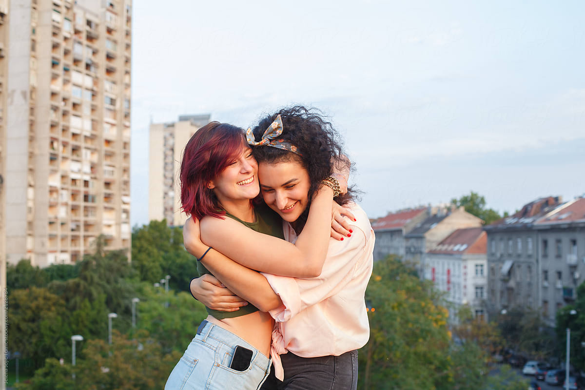 Portrait Of Two Friends Hugging By Stocksy Contributor Jelena Jojic Tomic Stocksy 