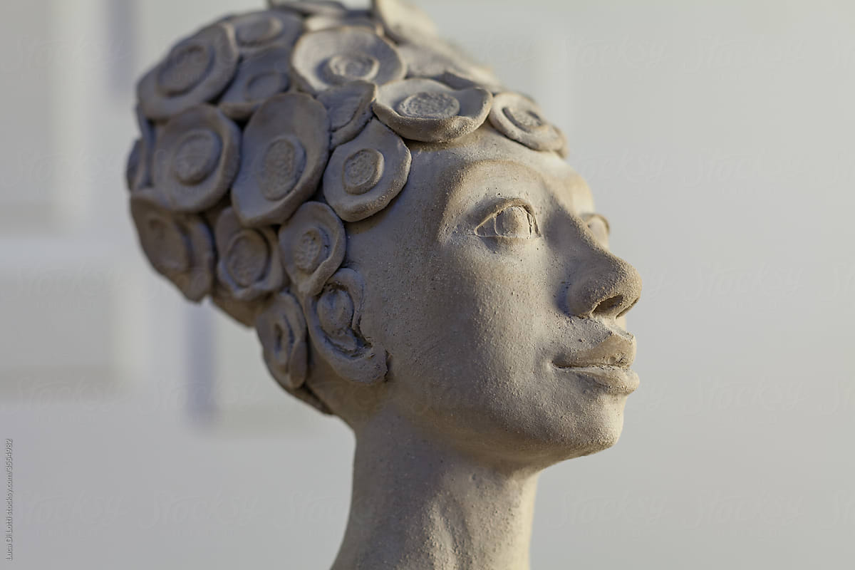 three-quarter female clay head