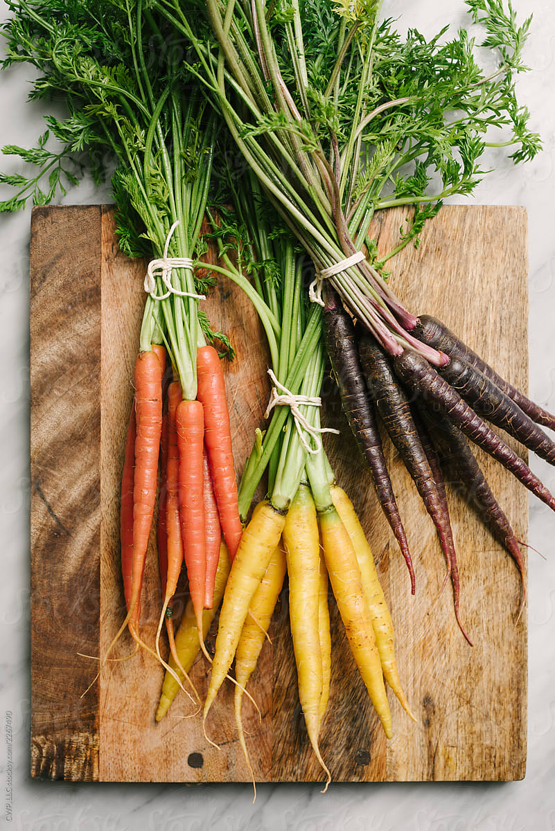Tricolor Carrots on cutting board