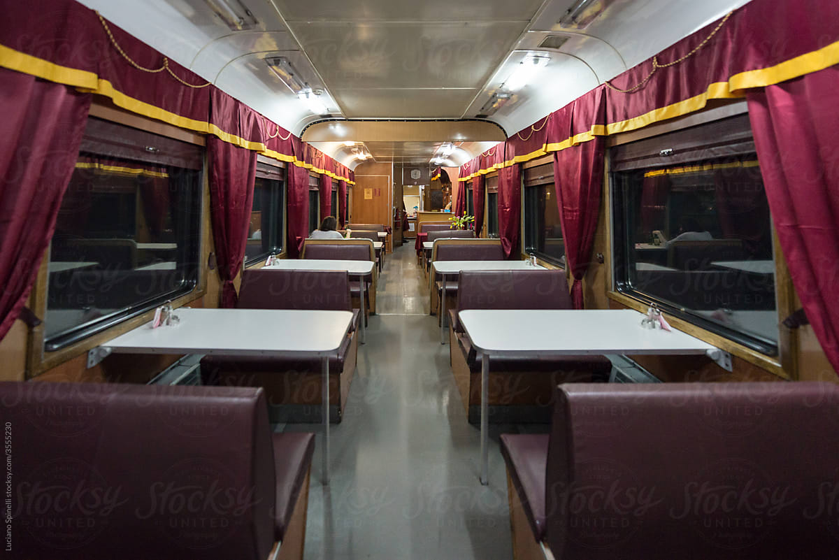 Dining / restaurant car wagon closing at night in the Trans Siberian train.