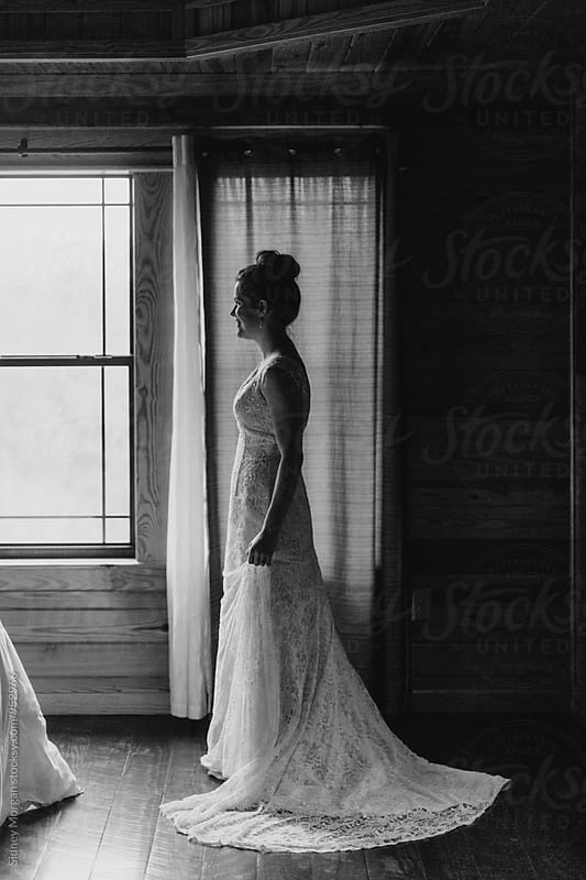 Black and White Portrait of Bride by Window