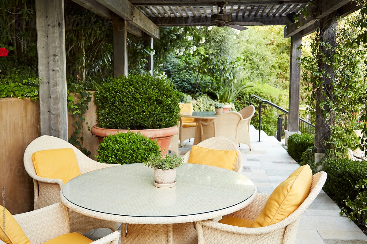Outdoor patio with table