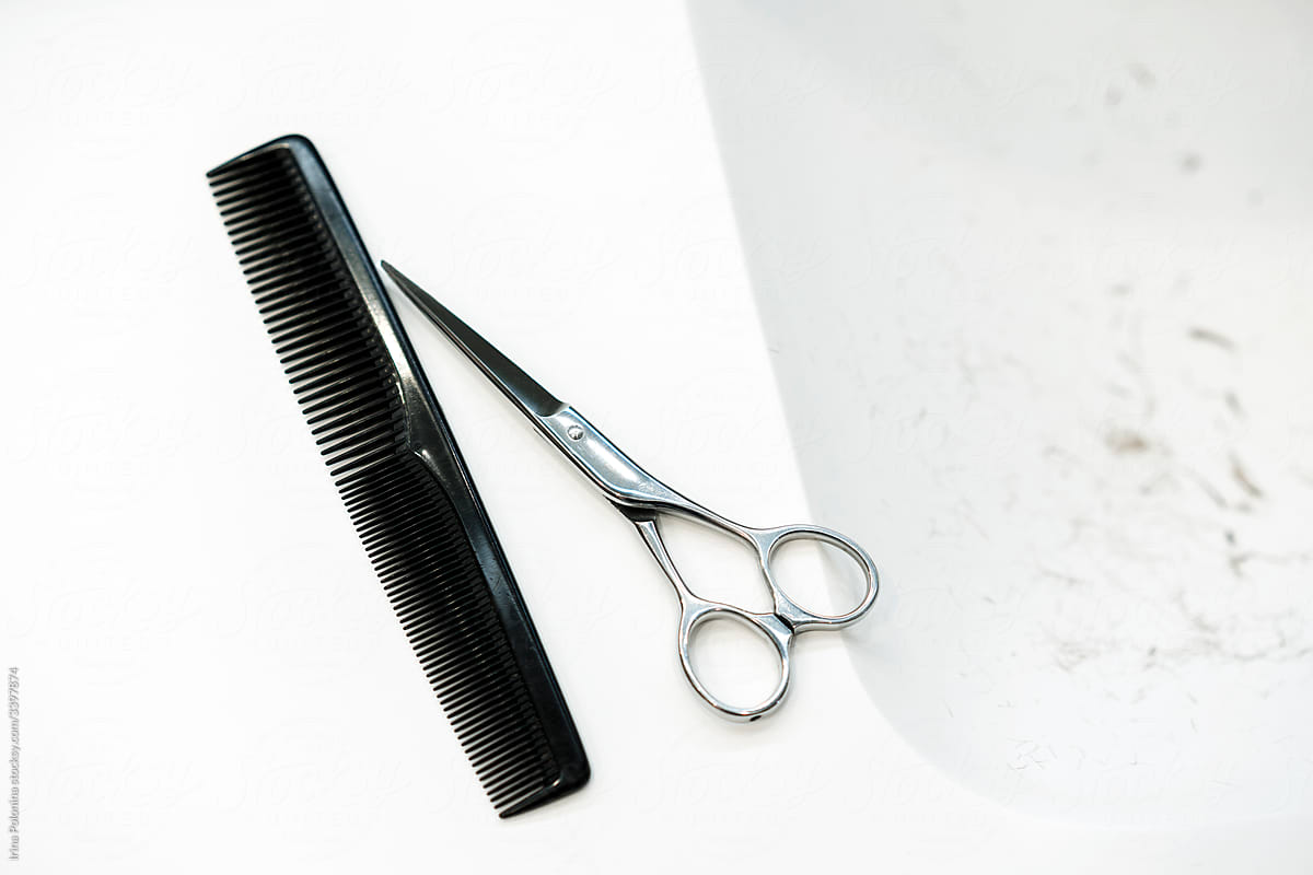 Haircut Tools Scissors And Comb In Bathroom. by Stocksy Contributor Irina  Polonina - Stocksy