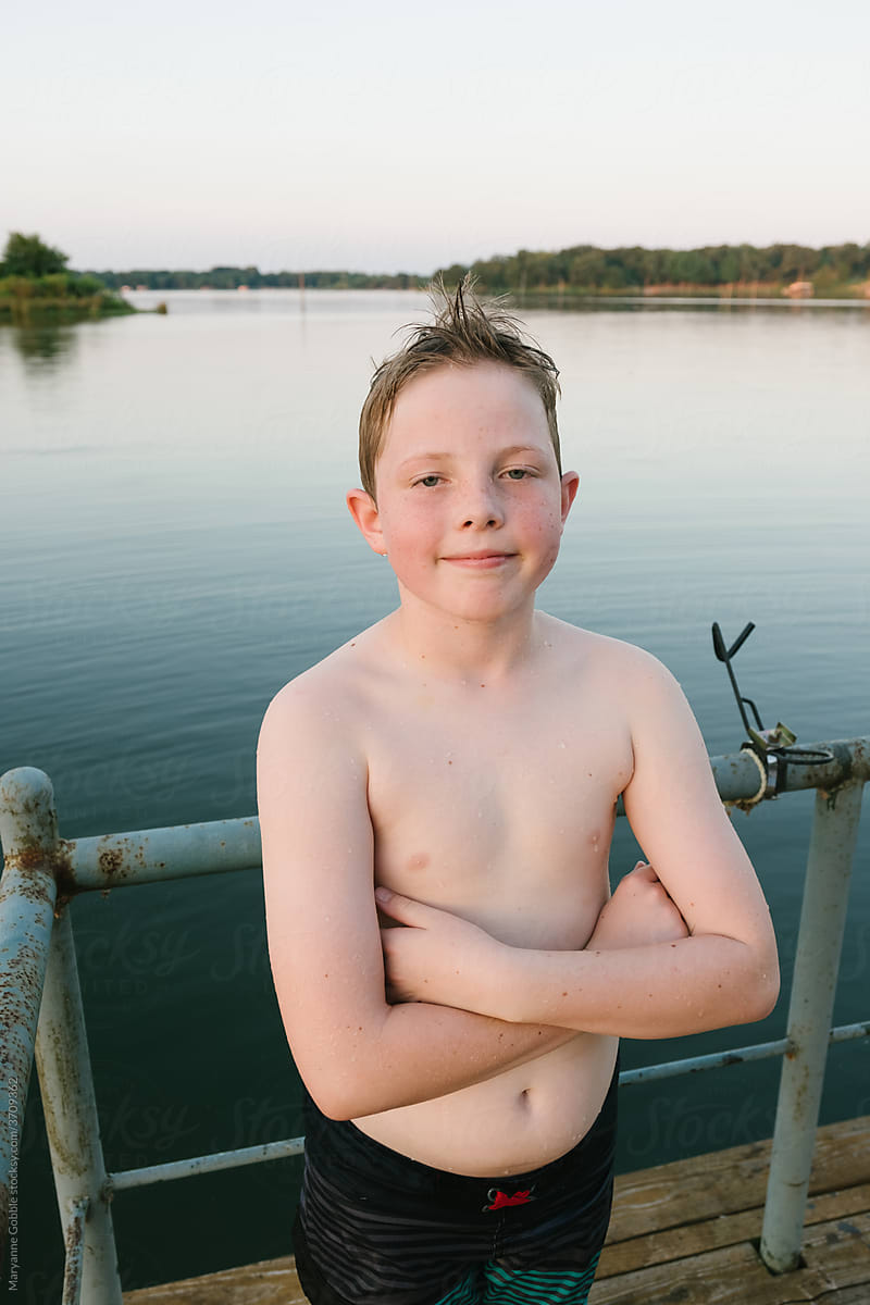 Summer Lake Portrait of Smiling Boy