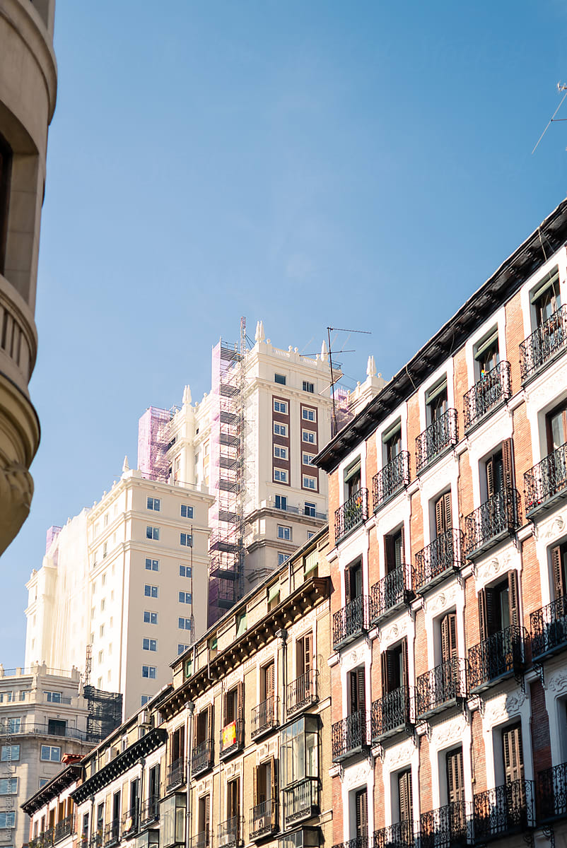 The traditional architecture of the historic buildings of Madrid