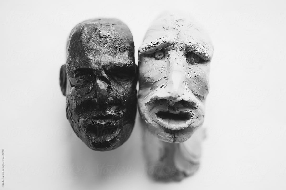 Wax and clay Sculptures on white background