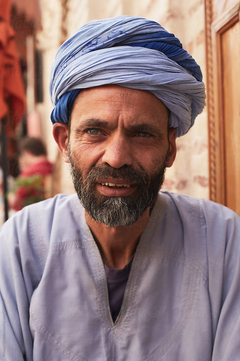 Portrait of a mature Moroccan man on the streets of Marrakech.