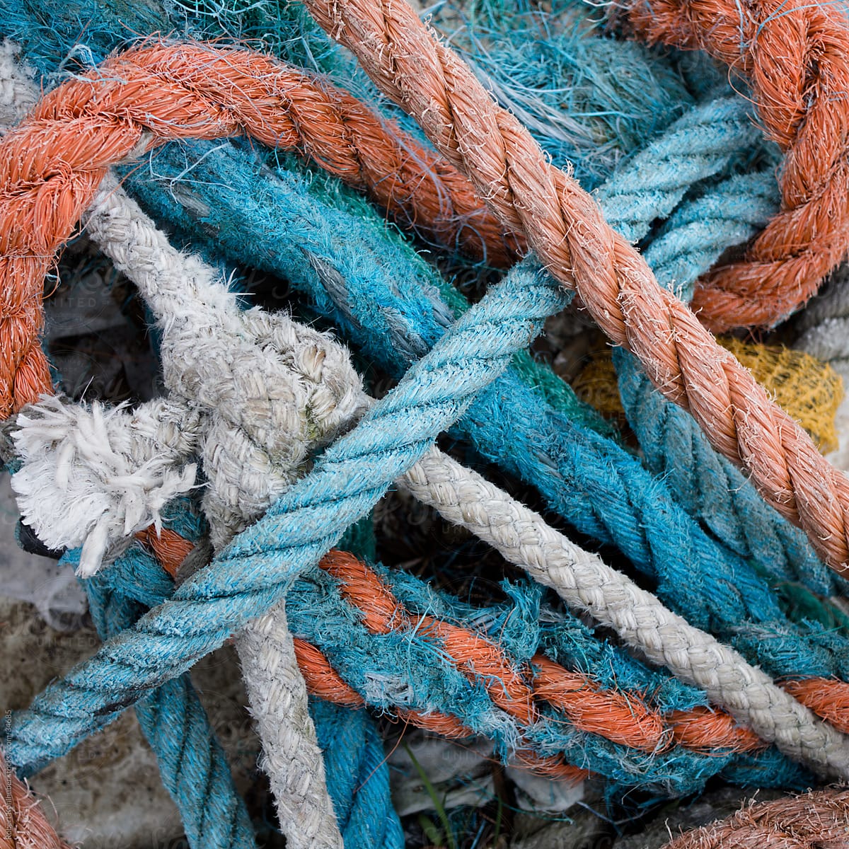 Colorful old frayed boat ropes