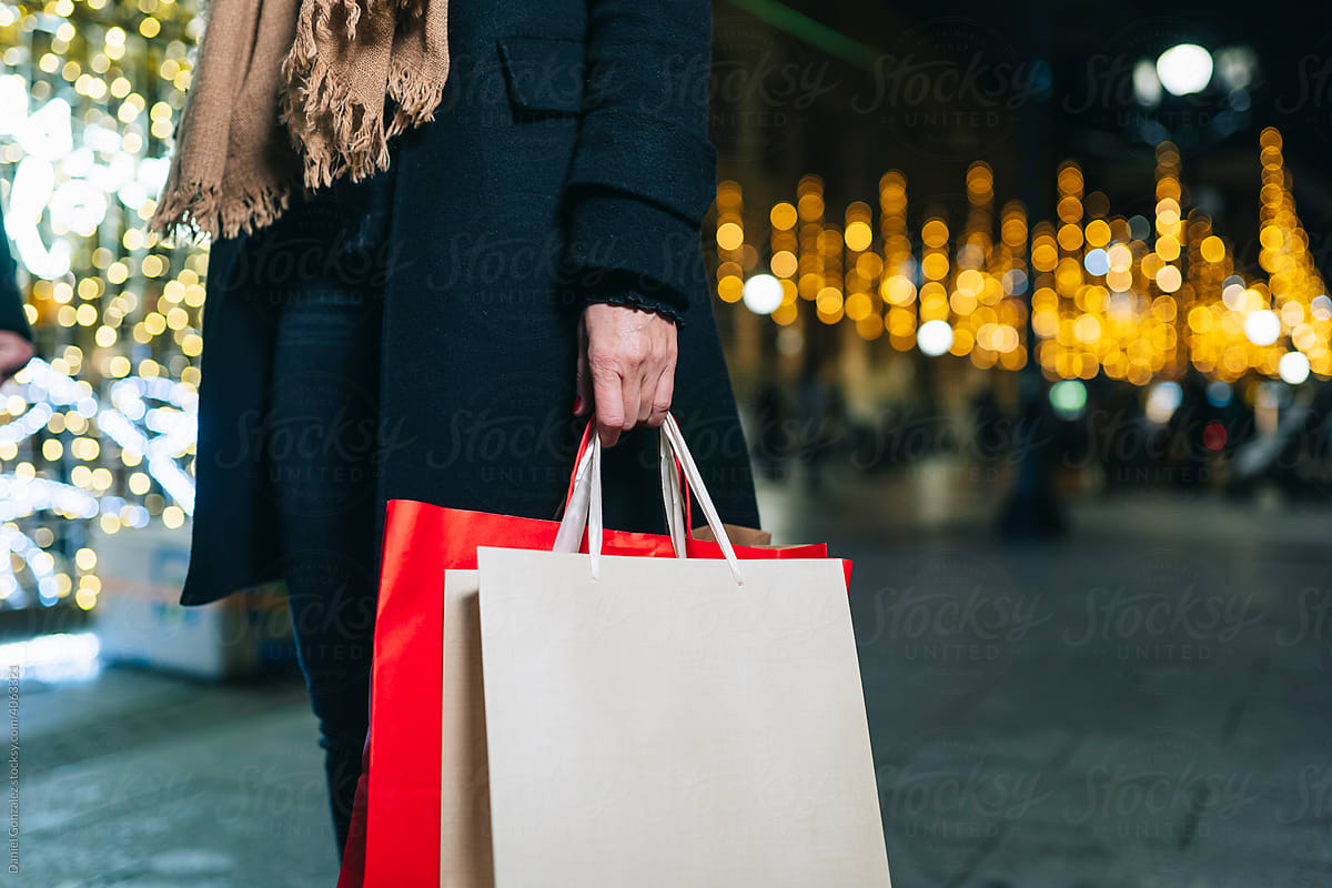 Woman with shopping bags at Xmas time