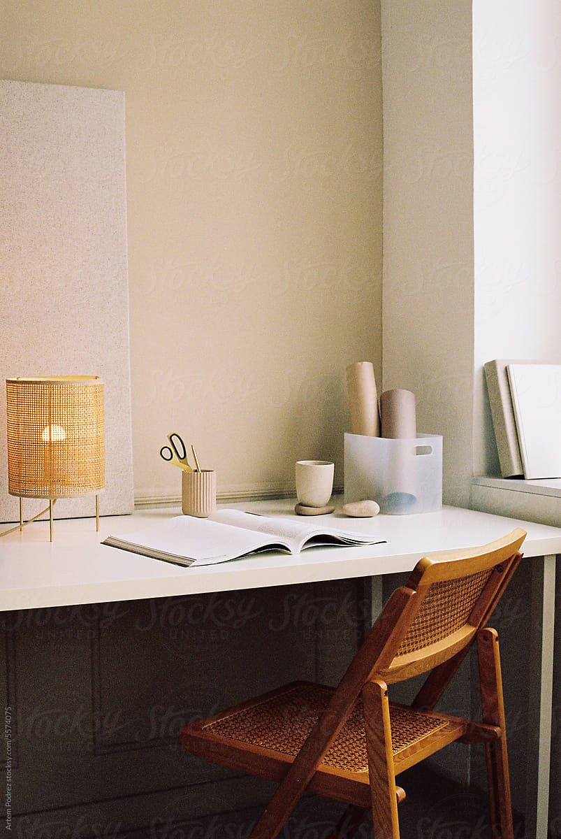 Film photo A modern home workplace with stylish decor