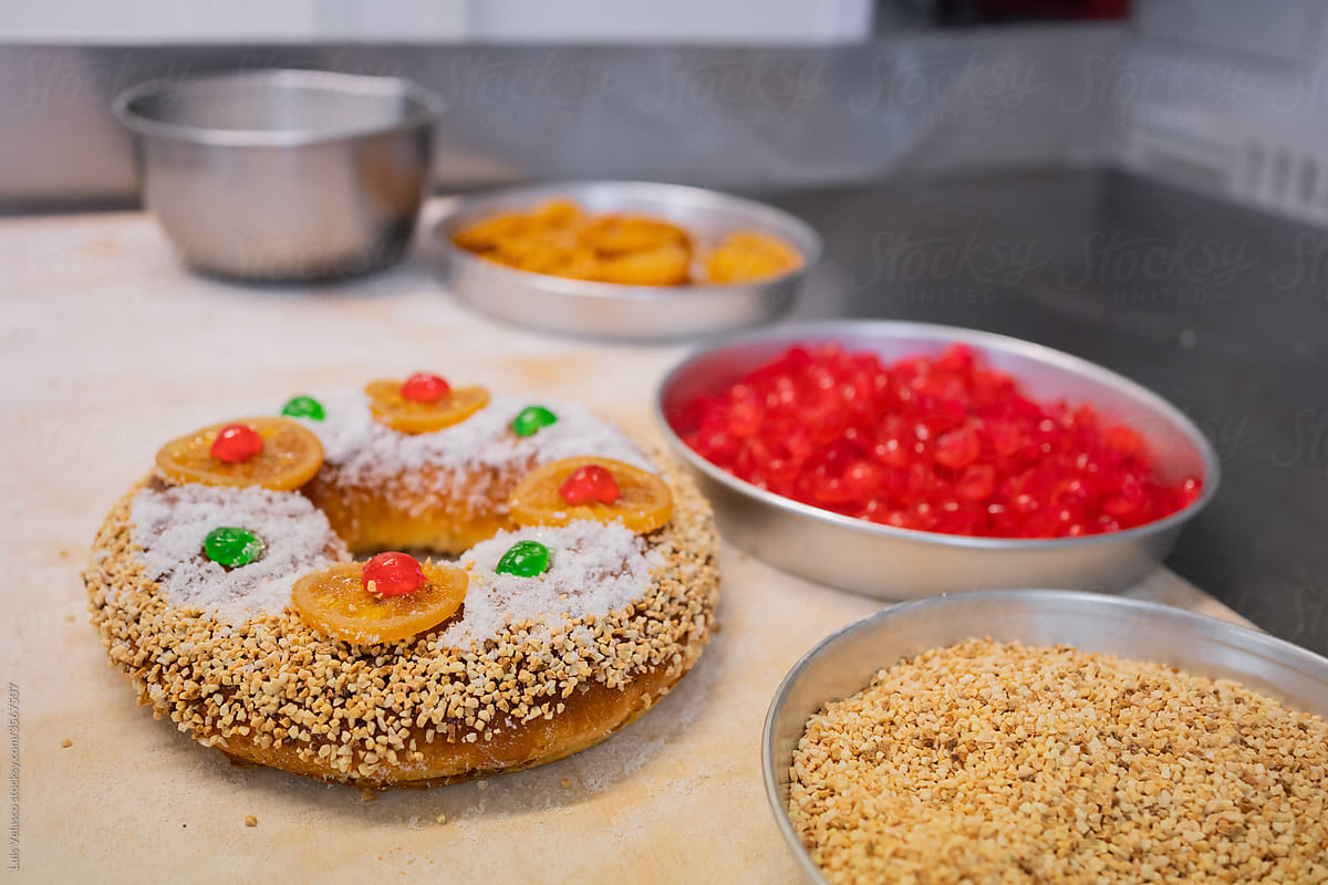 Fresh Christmas Roscon De Reyes In A Bread Factory.