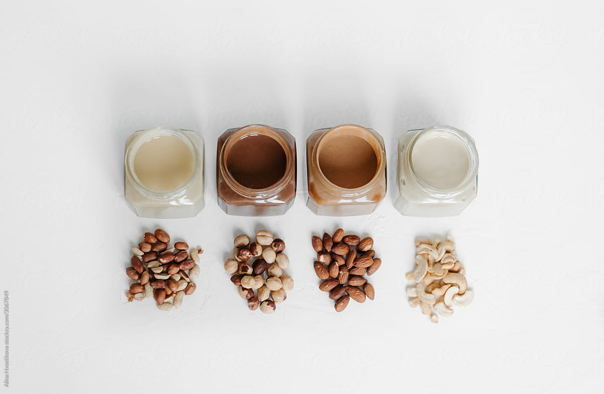 Various nut butter in jars