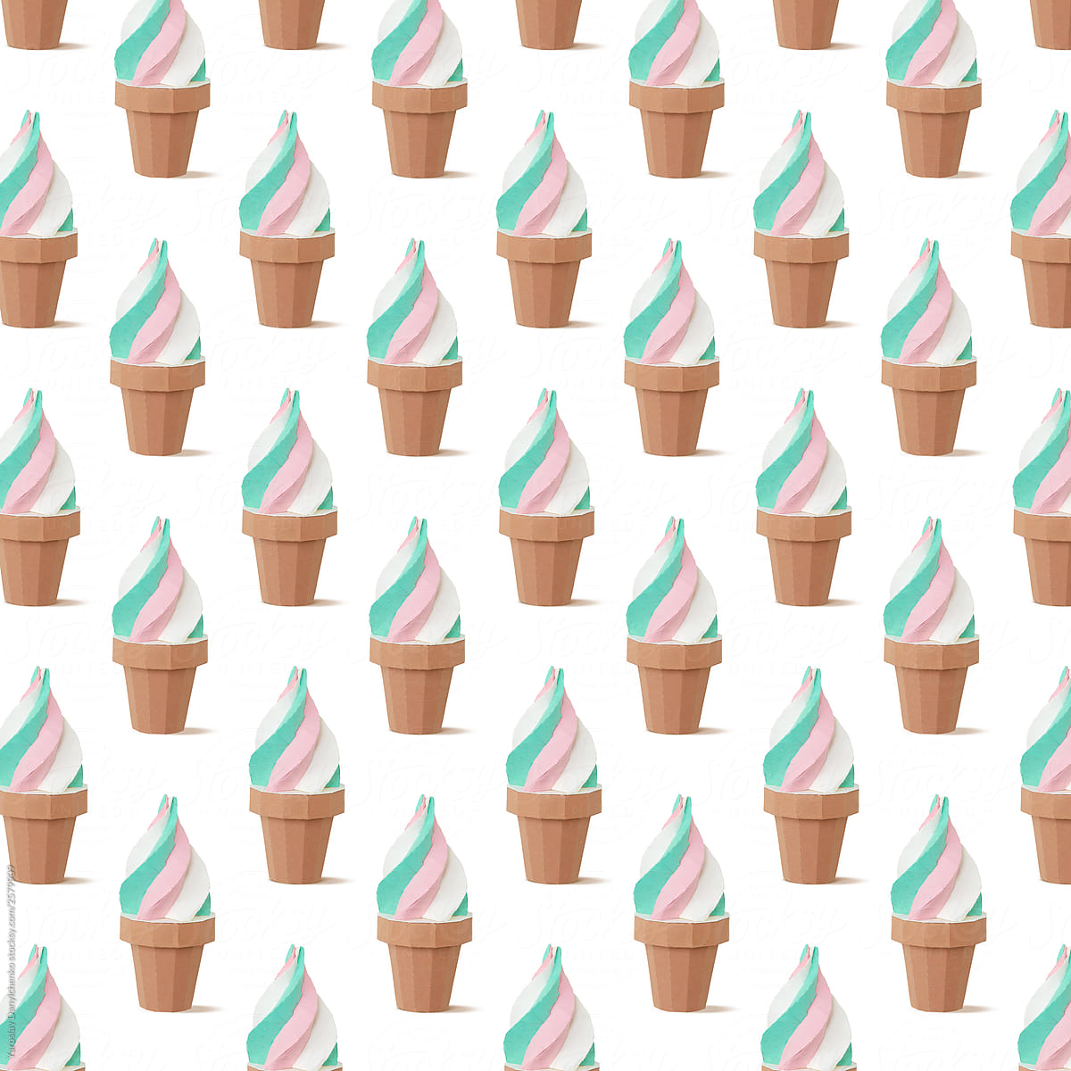 Pattern from paper craft ice cream on a light background