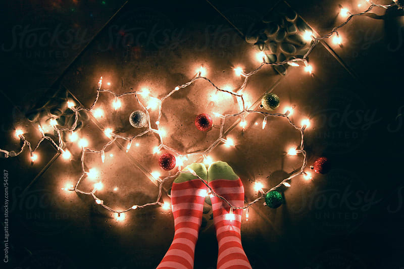 Green and Red striped knee high socks and party lights by Carolyn ...