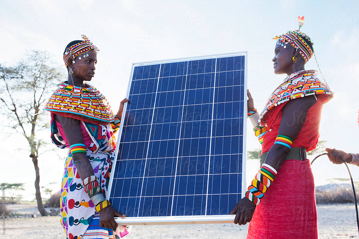 Samburu women with solar panel. Kenya.
