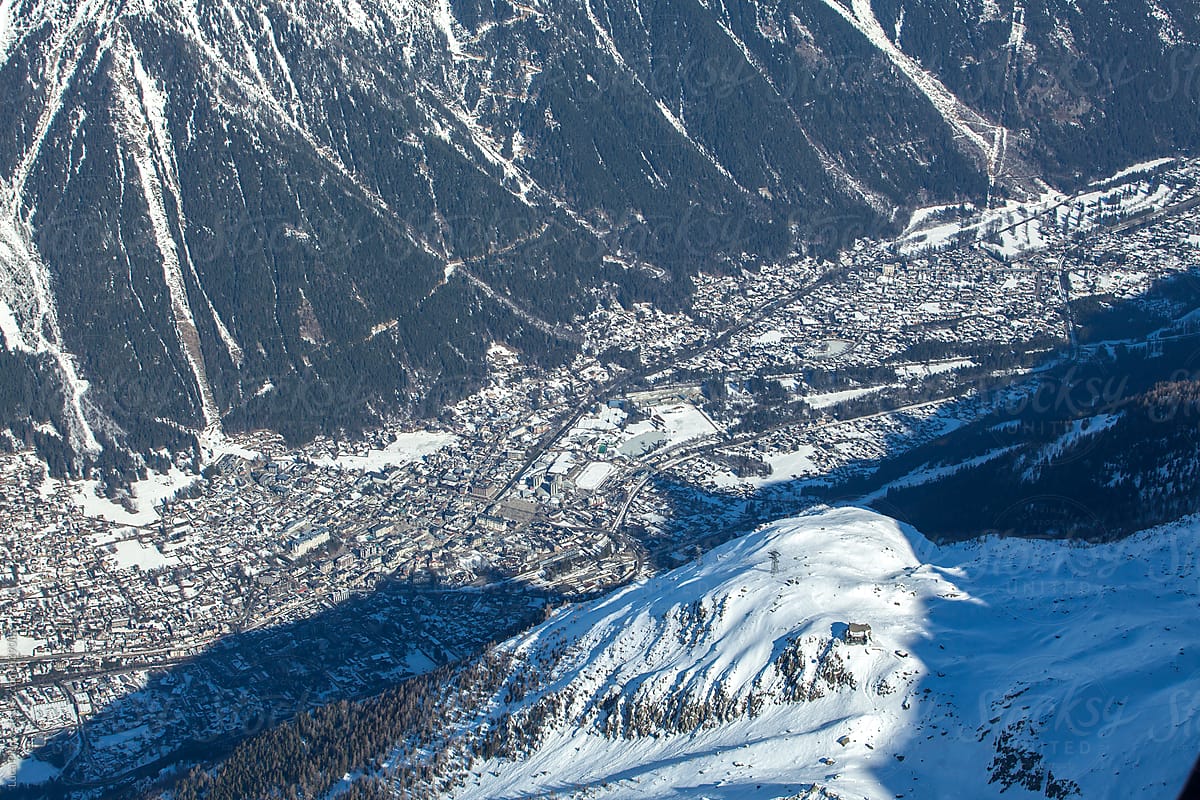 Chamonix valley from the Aiguille Du Midi mountain