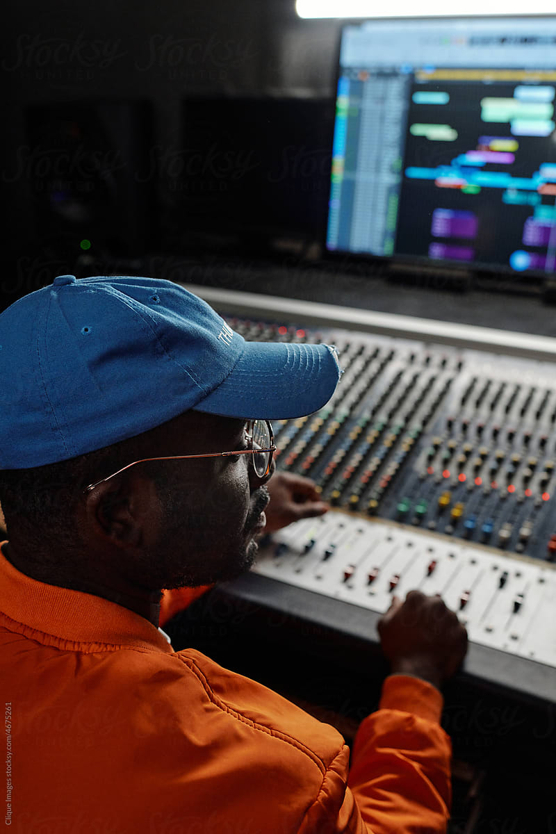 Black Man Working In Recording Studio