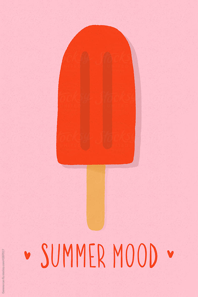 Red ice cream on pink summer background illustration