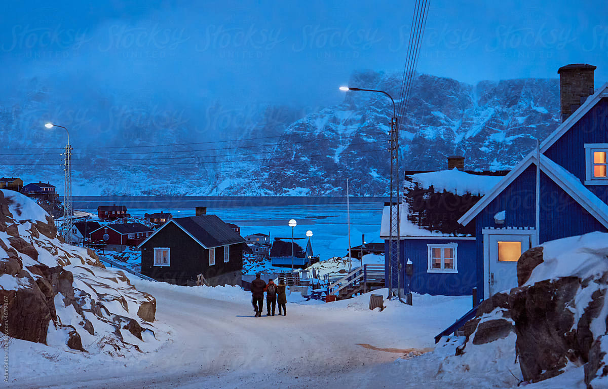 Uummannaq town, Greenland: polar night in High Arctic, Inuit villagers