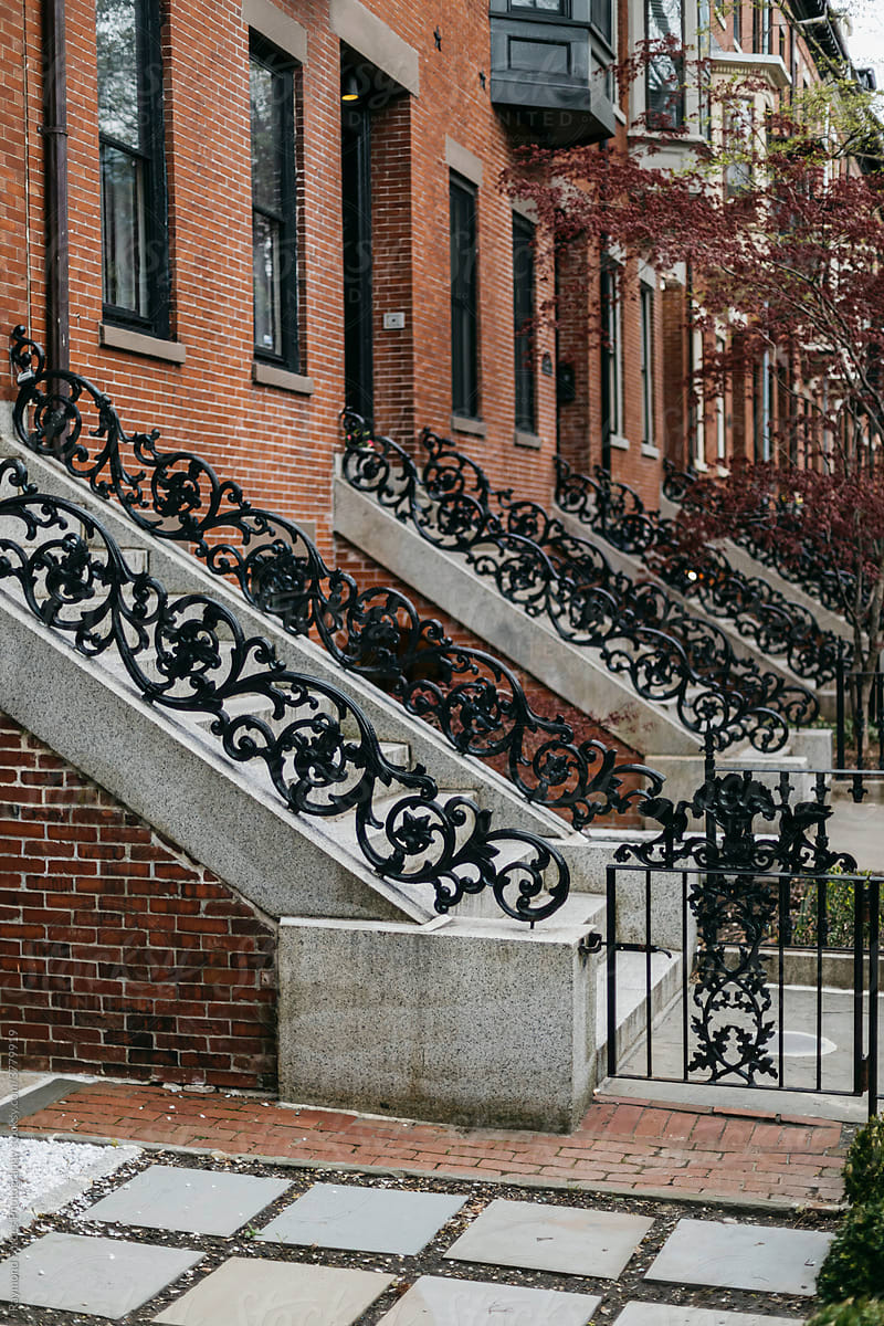 Boston Brownstones Architecture  with Sidewalk