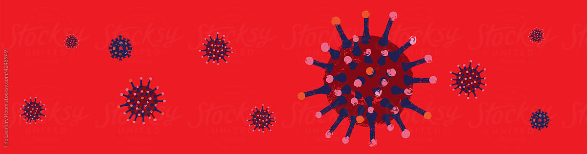 Abstract Corona Virus Red Wide Banner Illustration