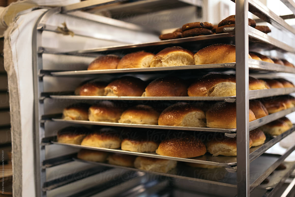 Tray of fresh artisan buns