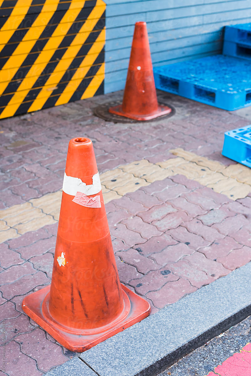 Traffic cones on the street.