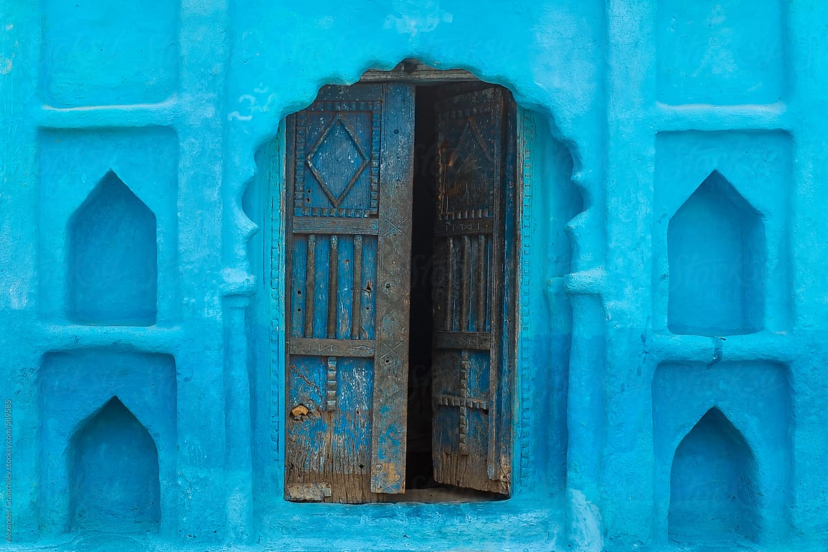 Blue Painted Traditional Rustic House In India