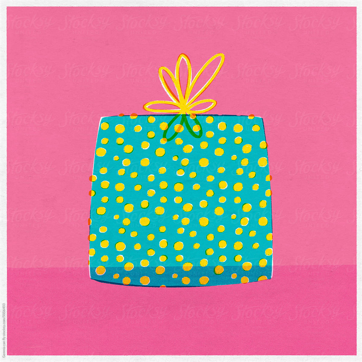 Retro gift with a bow. Minimal concept illustration