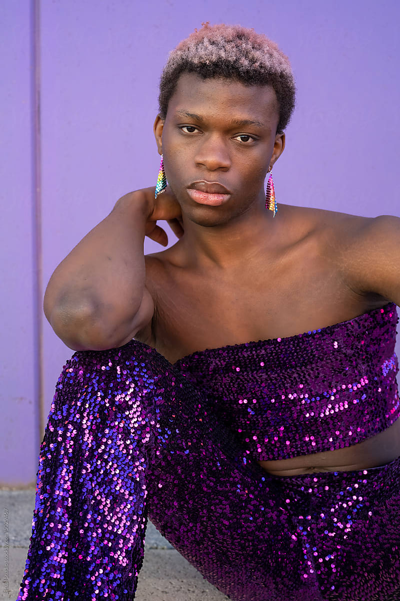 Transgender woman with sequined suit