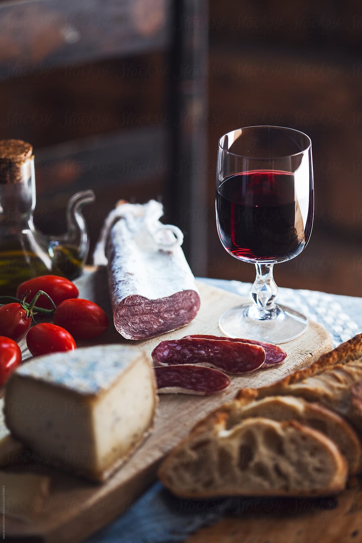 Mediterranean diet, sausage cheese and wine.