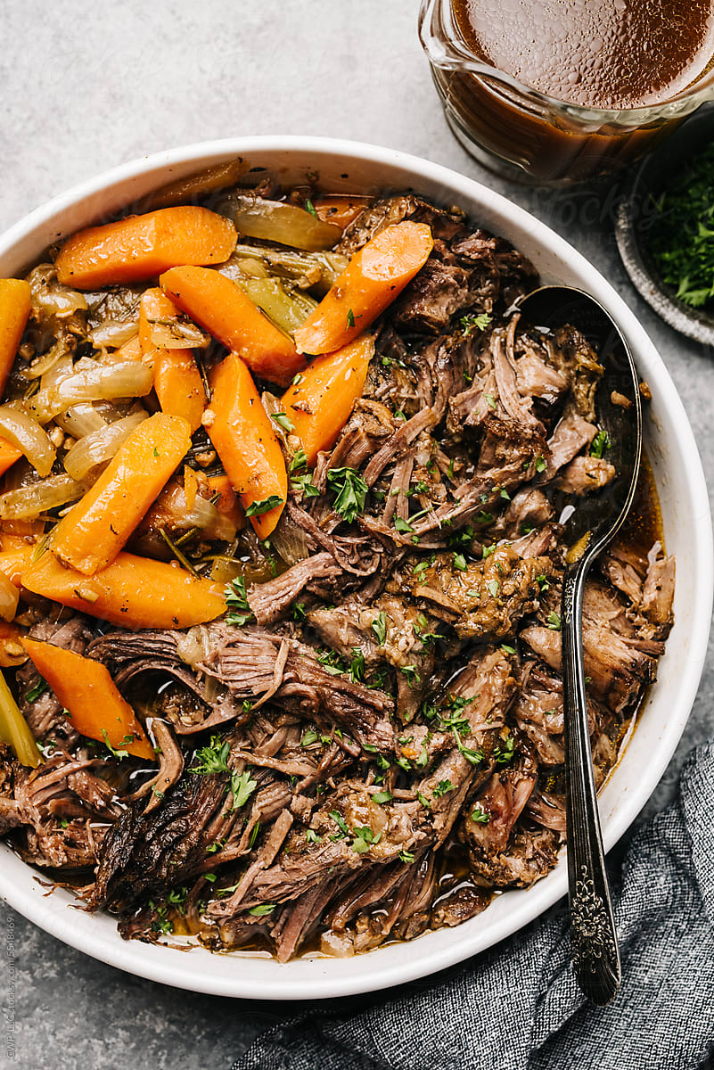 Pot roast platter with carrots and celery