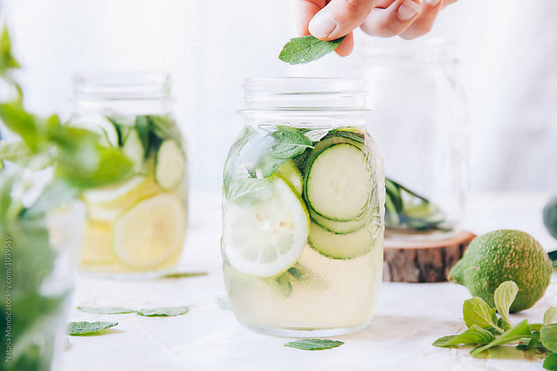 Cucumber water with mint and lemon