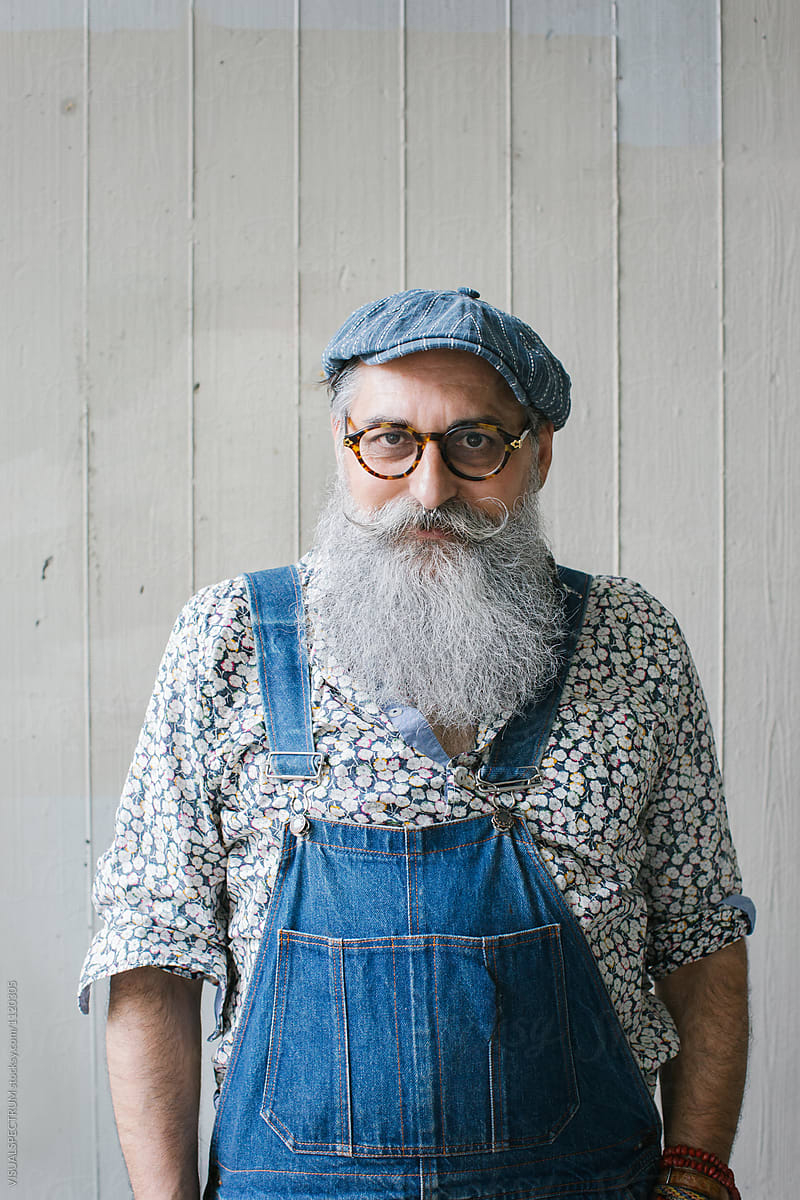 Outdoor Portrait Of Stylish Old Man With Long Grey Hipster Beard by  Stocksy Contributor VISUALSPECTRUM - Stocksy